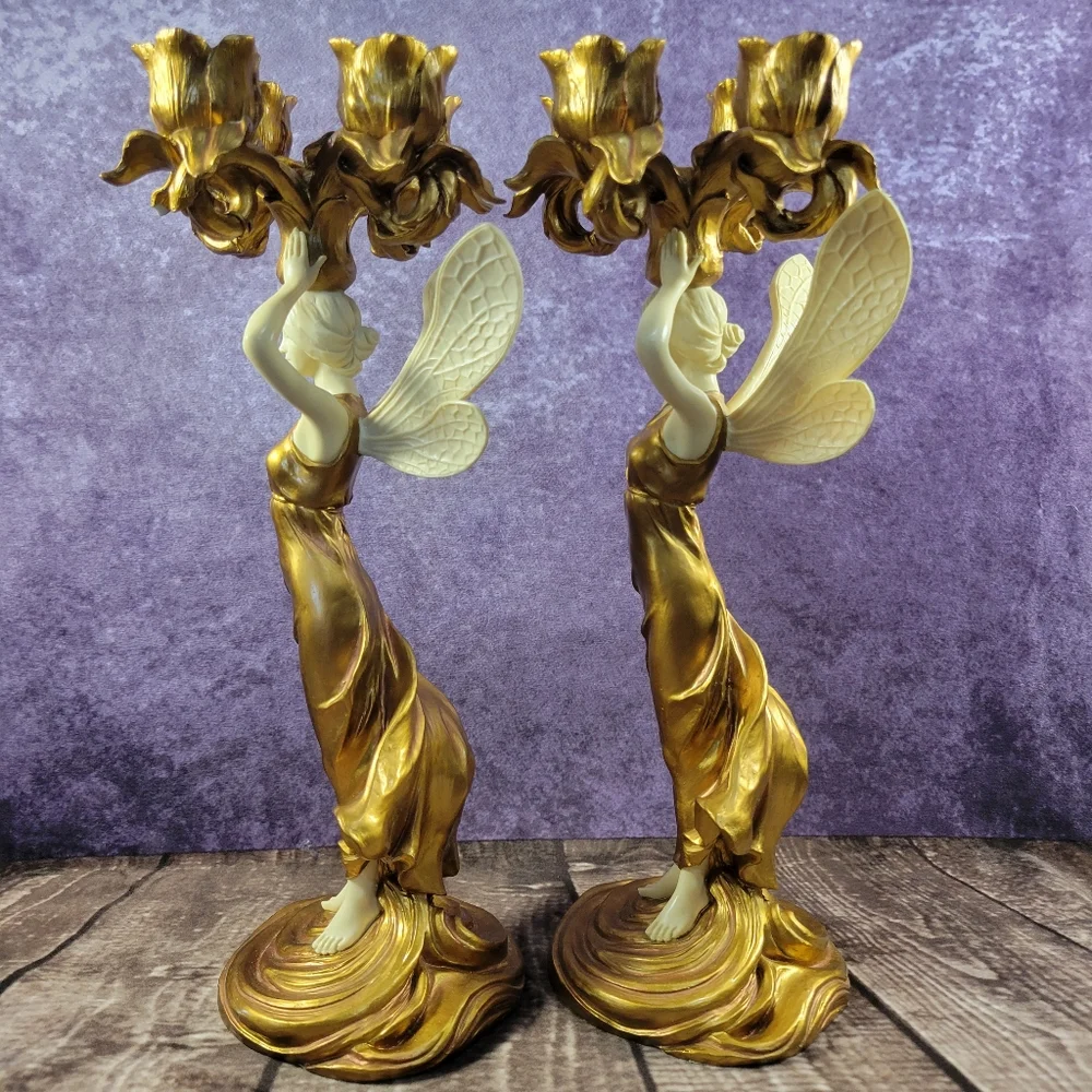 2 Veronese Fairy Holding Candlestick Holder 13‎ 1/8 Inches Tall
